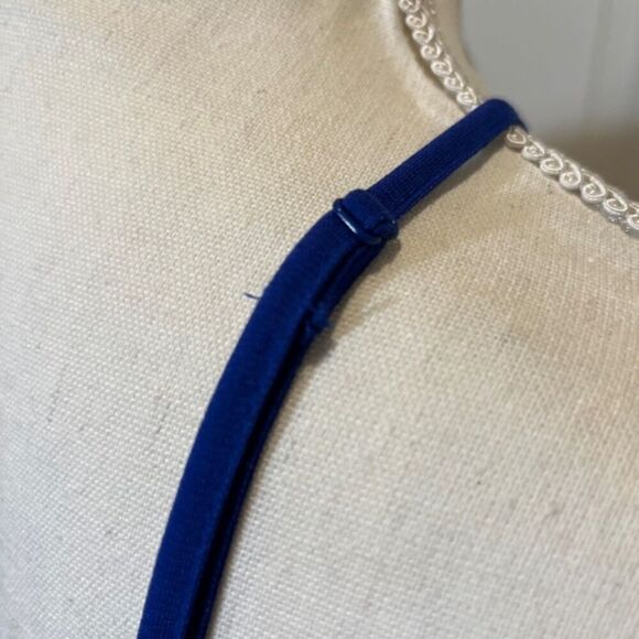 Bisou Bisou Blue Floral Print Dress Adjustable Halter Strap Top Zip Back Size 4 - Picture 6 of 12